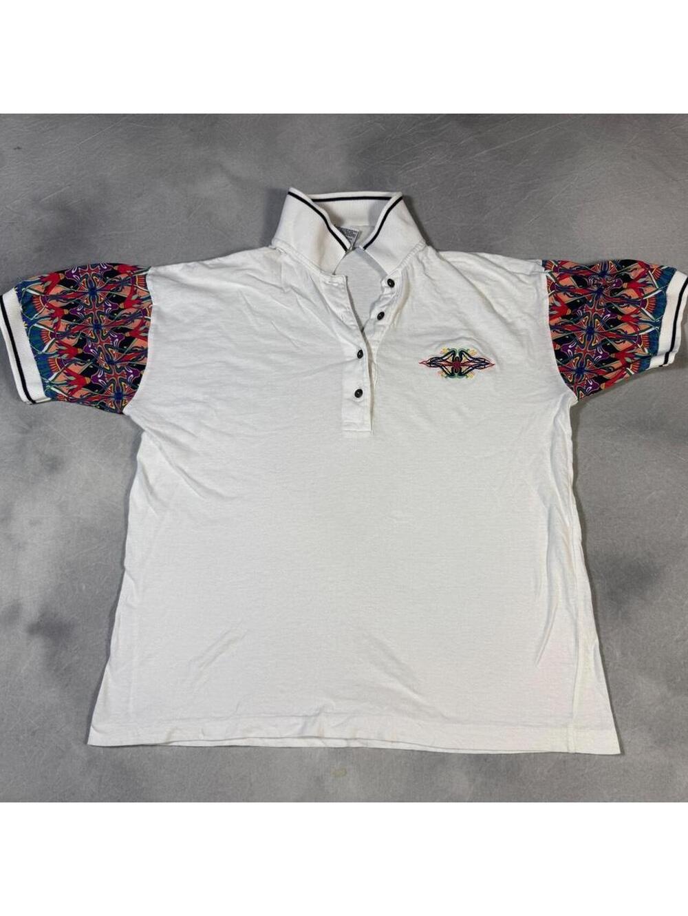 Vintage 90s HEAD Tennis Polo Shirt Abstract Geometric Sleeve Embroidered, small